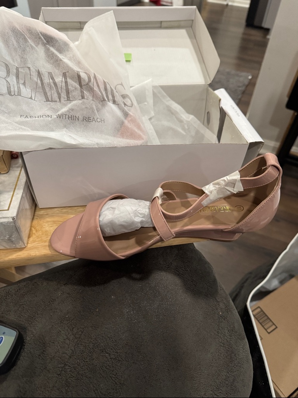 Dream Pairs Blush Pink Patent Low Block Heel Sandal
